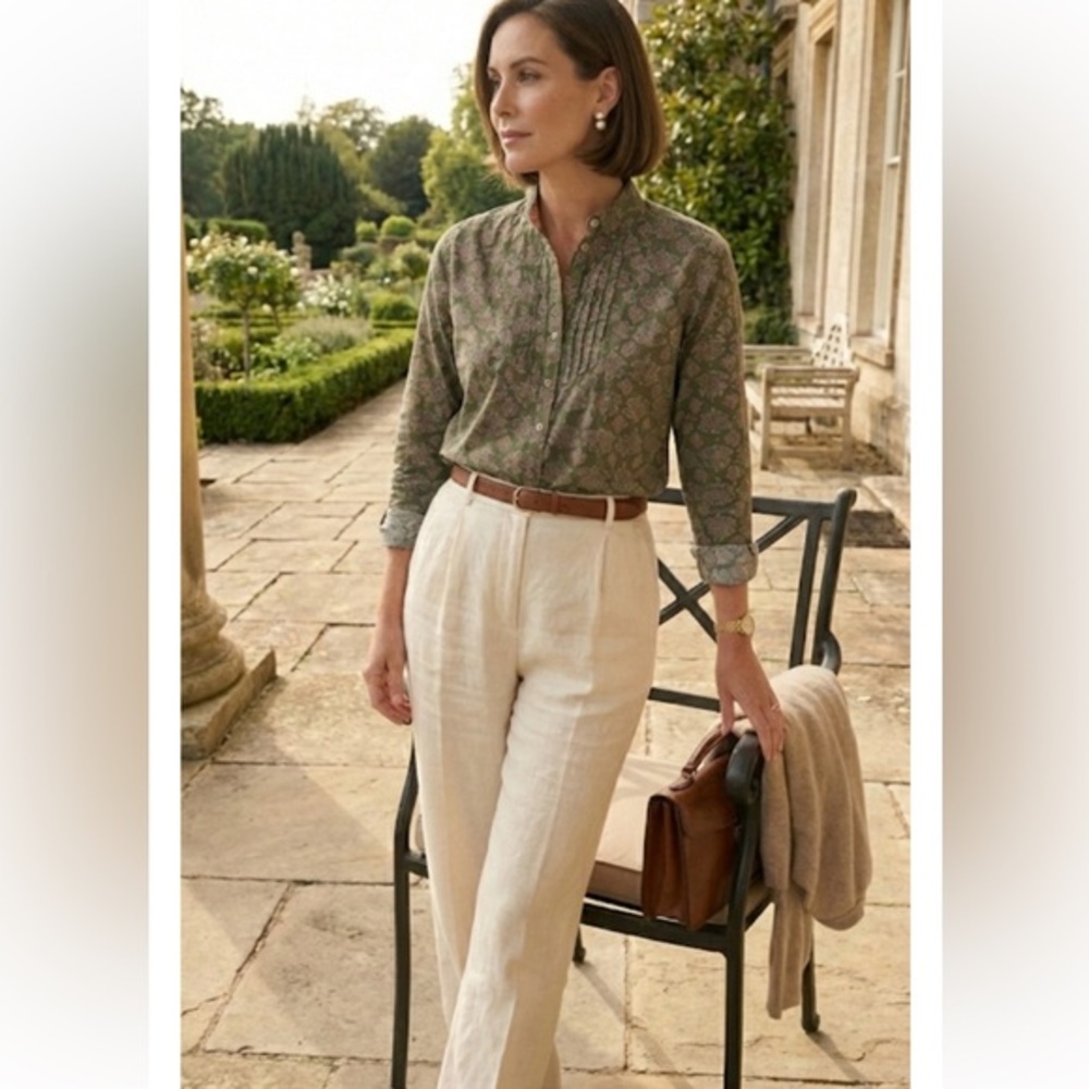 Anthropologie Holding Horses Ismay Green Paisley Pintuck Button Down Blouse Sz 2